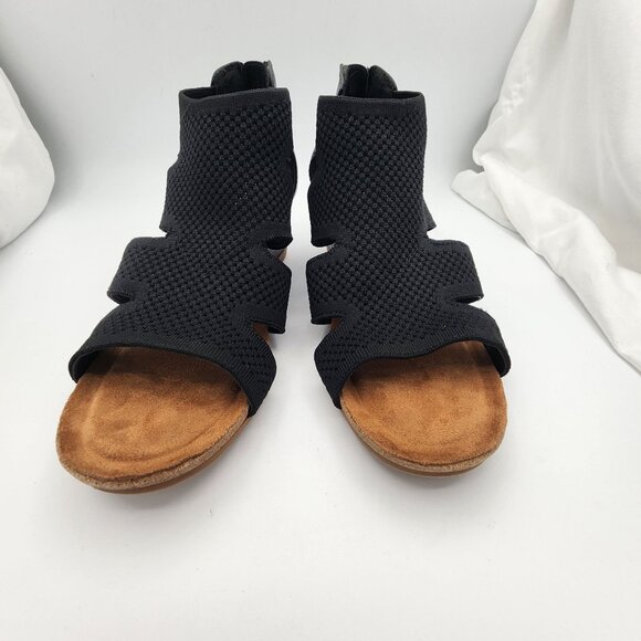 Eurosoft Sancia Black Wedge Sandals With Back Zipper Size 7.5 Textured Open Toe - Picture 7 of 8